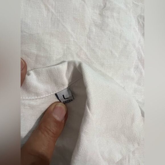 ORIGEN CAMICIA FERSEN BIANCO White Short Sleeve Button Up 100% Linen - Picture 5 of 5